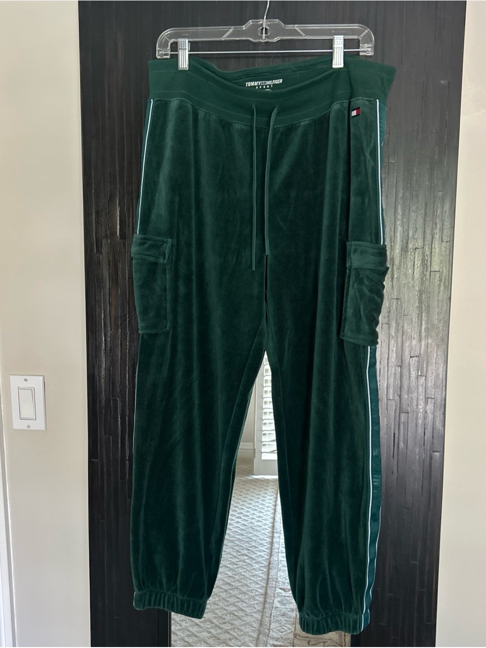 Tommy Hilfiger Sport Green Velour Drawstring Jogger Pants Women’s XL Retro Y2K